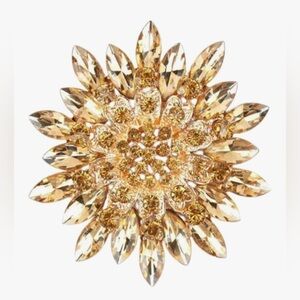 Elegant NWT Rhinestone Crystal Sunflower Floral Brooch Pin